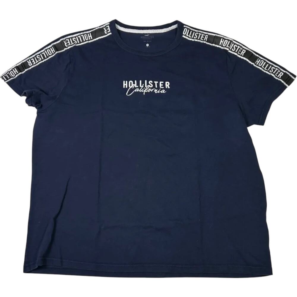 Hollister California T Shirt Mens XL Navy Blue Logo Tape Sleeve Short Sleeve Tee